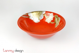 Orange bowl hand-painted with lotus 22cm